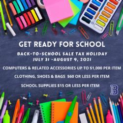 Back to School Tax Free Week JULY 31st to AUGUST 9th 